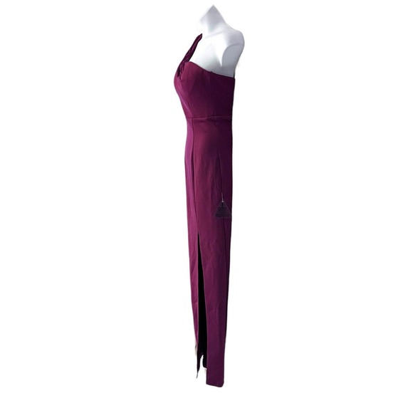 BARIANO Jersey Berry-Burgundy One Shoulder Gown Formal Cocktail Maxi Prom Dress - Picture 5 of 16